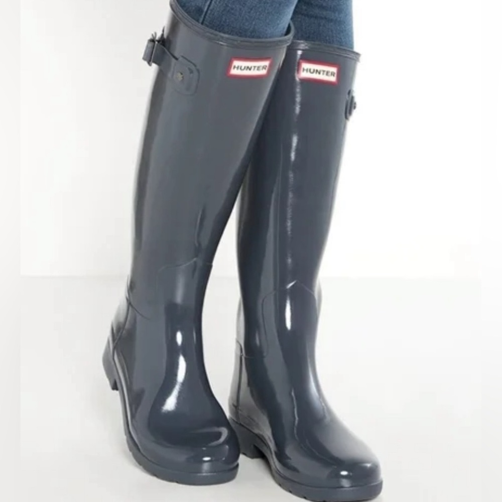Hunter Womens Boots - Tall Gray Glossy